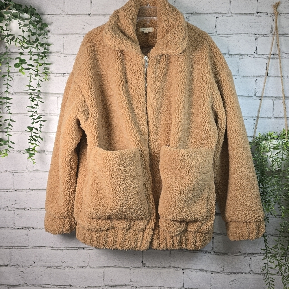 ILLA ILLA CAMEL COLOR TEDDY BEAR LINED WAIST COAT WOMENS SIZE MED